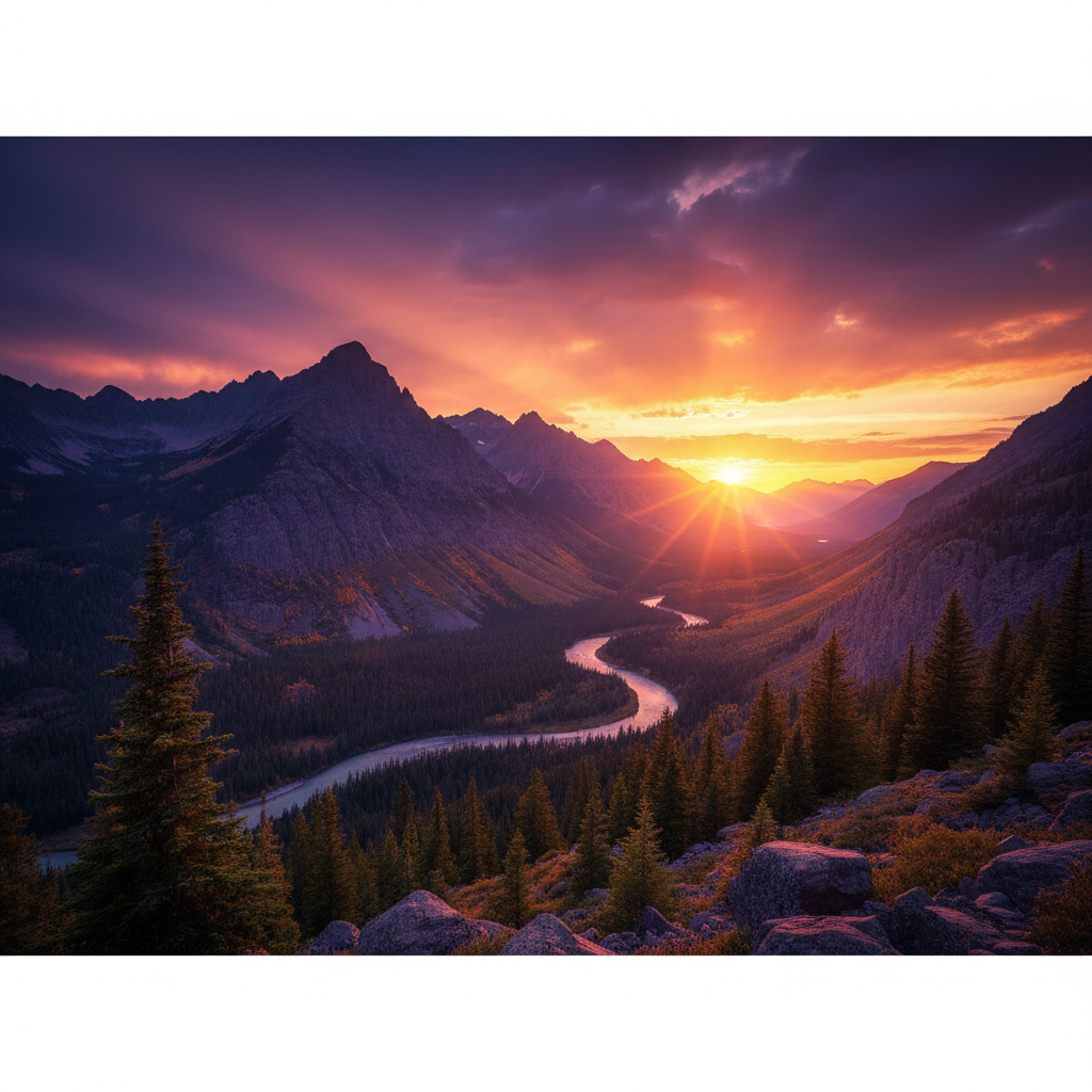 Vibrant sunset over mountains